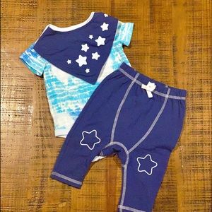 Baby Unisex Cat & Jack Blue Tie-Dye Outfit with Matching Bib- Like New!!